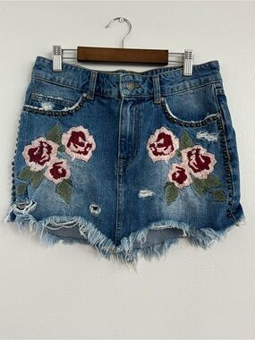 Free People Wild Rose Denim Skirt
